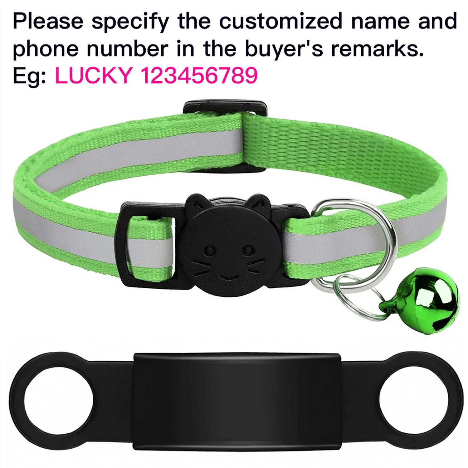 Personalized Reflective Pet Collar with Engraved ID Nameplate and Bell