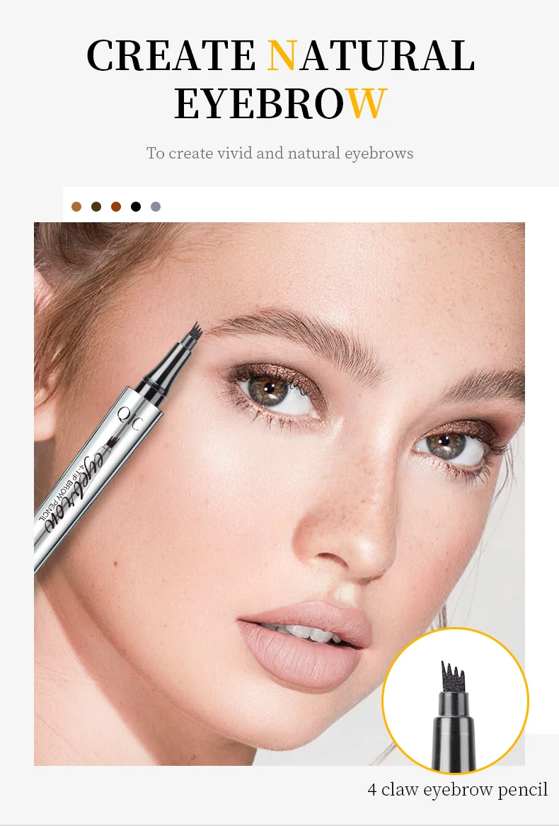 4 Punkte Augenbrauen stift 5 Farben flüssiger Brauens tift dunkelbraun Microb lading Augenbrauen stift wasserdichte Augenbrauen Tattoo Stift Kosmetik – Detail 3