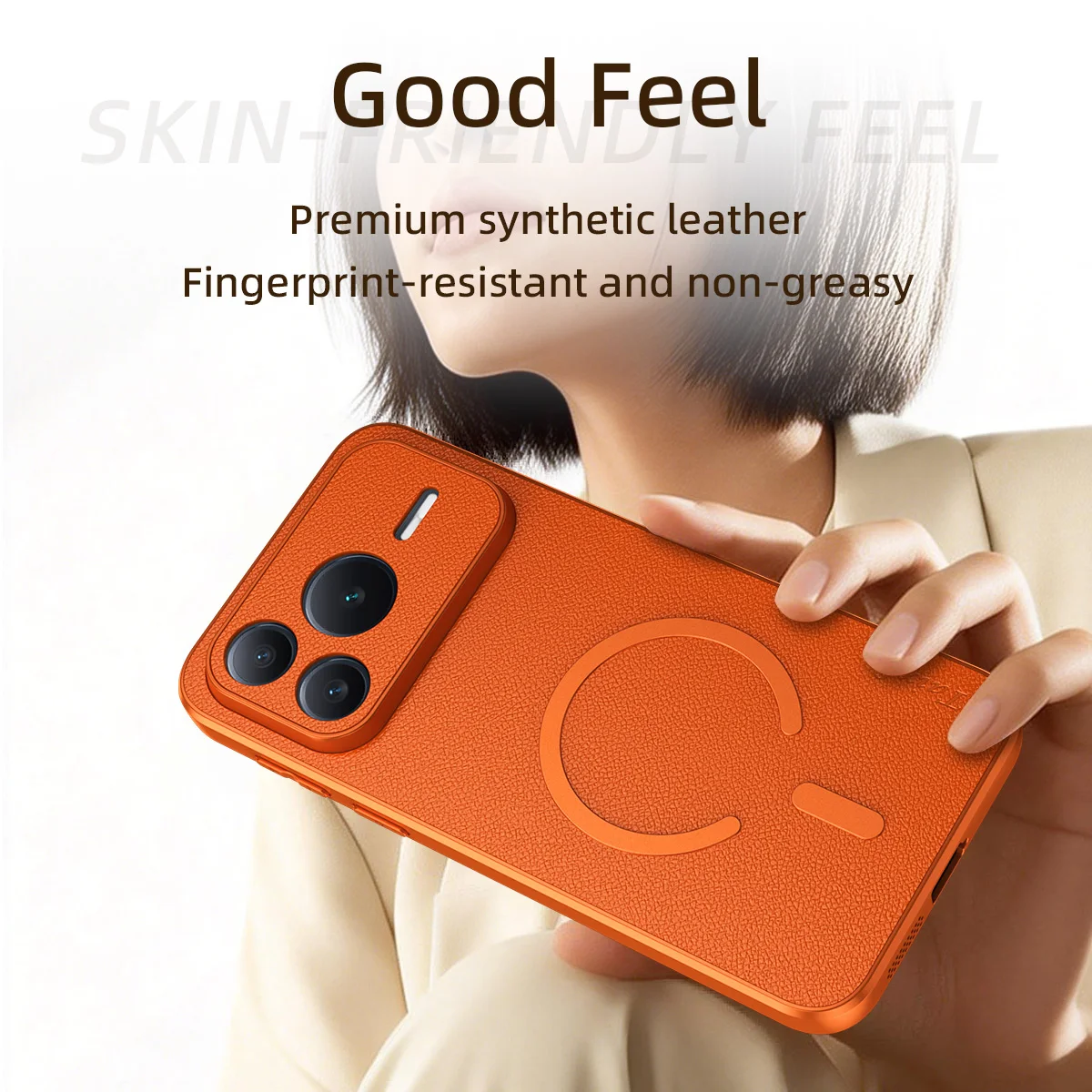 Luxury Non-Slip Shockproof Vegetable Leather Magnetic Wireless Charging Phone Case