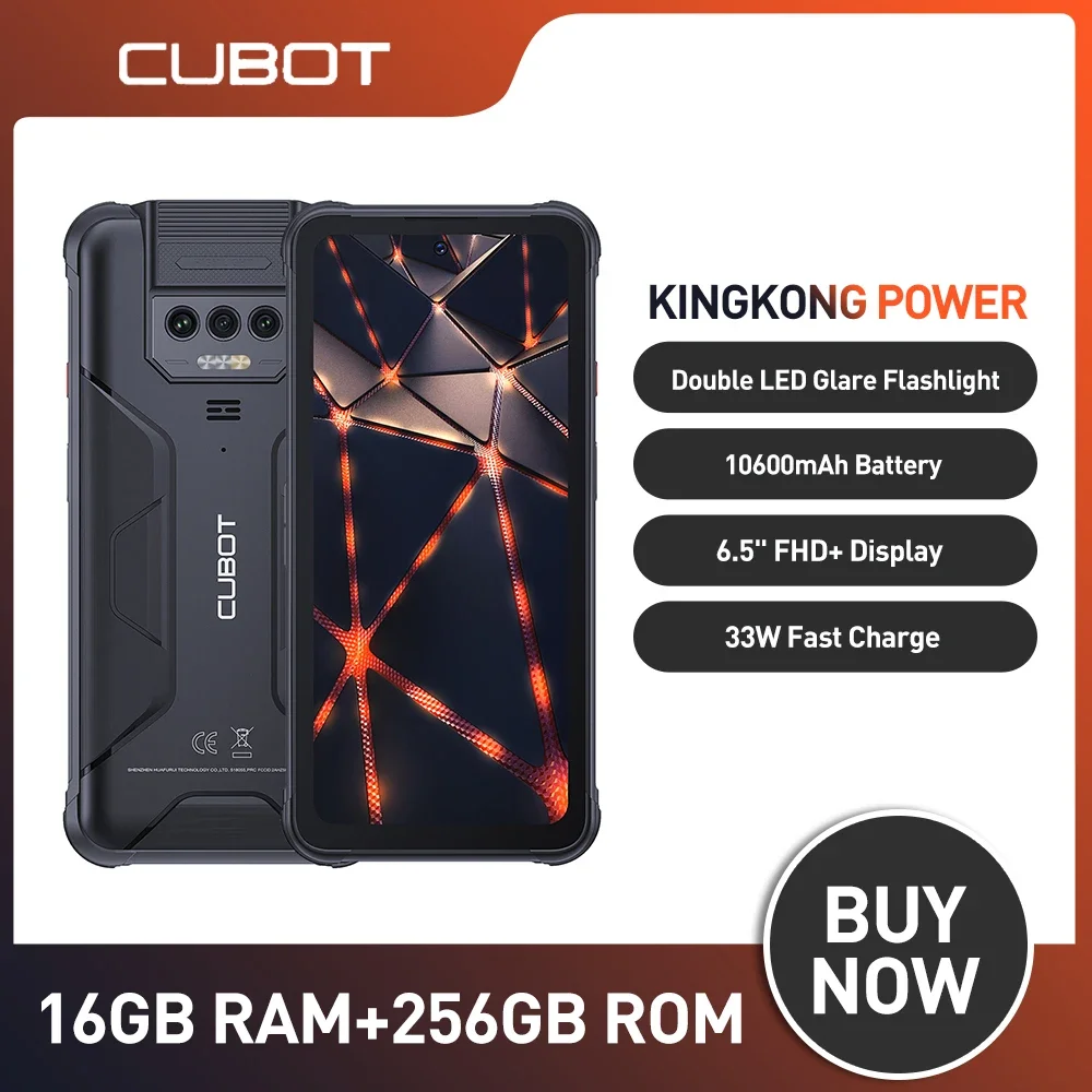 Cubot KingKong Power Global Rugged Smartphone Waterproof Android 13 8GB+256GB 10600mAh 6.5" FHD+ Phone NFC new cubot kingkong 7 rugged smartphone ip68