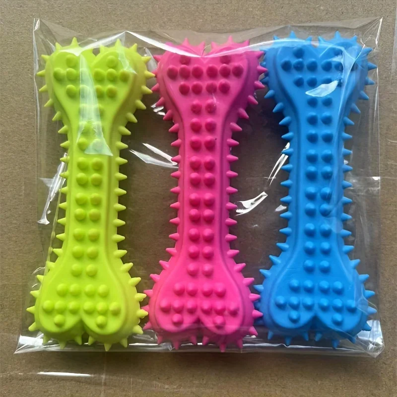 3pcs Dog Chew Toy, Bone Shaped Dog Chew Toy Teeth Cleaning, TPR Rubber Toothbrush Stick Chew Toy For Training And Entertainment 3