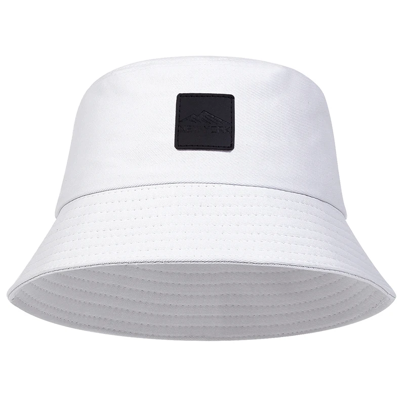 Unisex Nueva York Etiqueta de cuero Personalidad Sombreros de cubo Gorras de pescadores Gorra casual al aire libre Sombrero protector solar