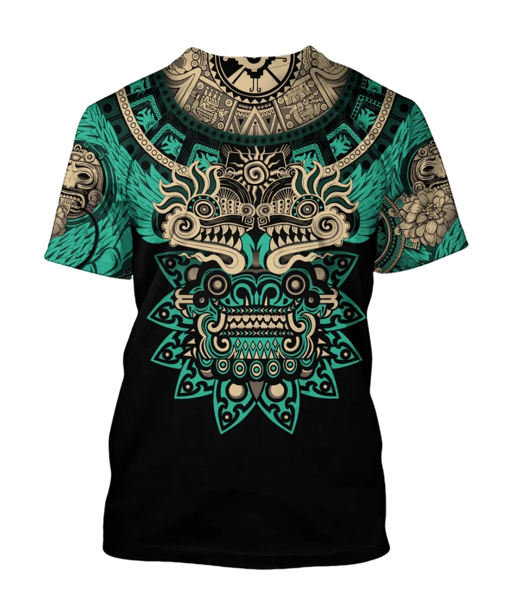 

Summer Trend Harajuku Mexican Aztec Quetzon Men's Casual T-shirt Street Fashion Classic Retro O-neck Loose Senior 3D Printed Top