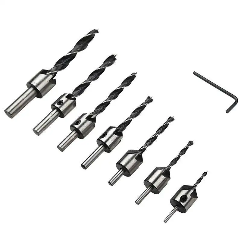 7Pcs Woodworking countersunk drill reaming bit woodworking chamferer guide drill 3mm-10mm high speed steel countersunk bit 7pcs lot 4 10mm woodworking drill stopper collars ring positioning stop ring drilling depth controller gf28