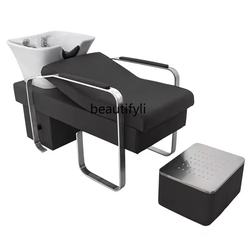 

High-End Shampoo Chair Sitting Hair Salon Lying Half Flushing Bed Ceramic Basin