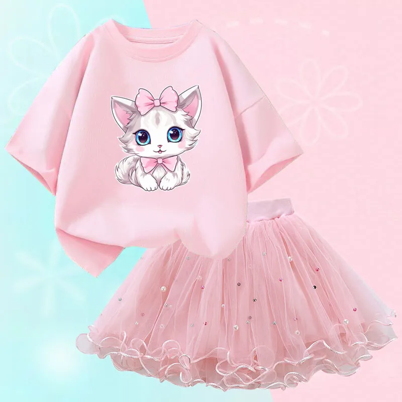 Conjunto De Falda Para Niña, 3 Piezas, Cuello Alto, Manga Abombada, A