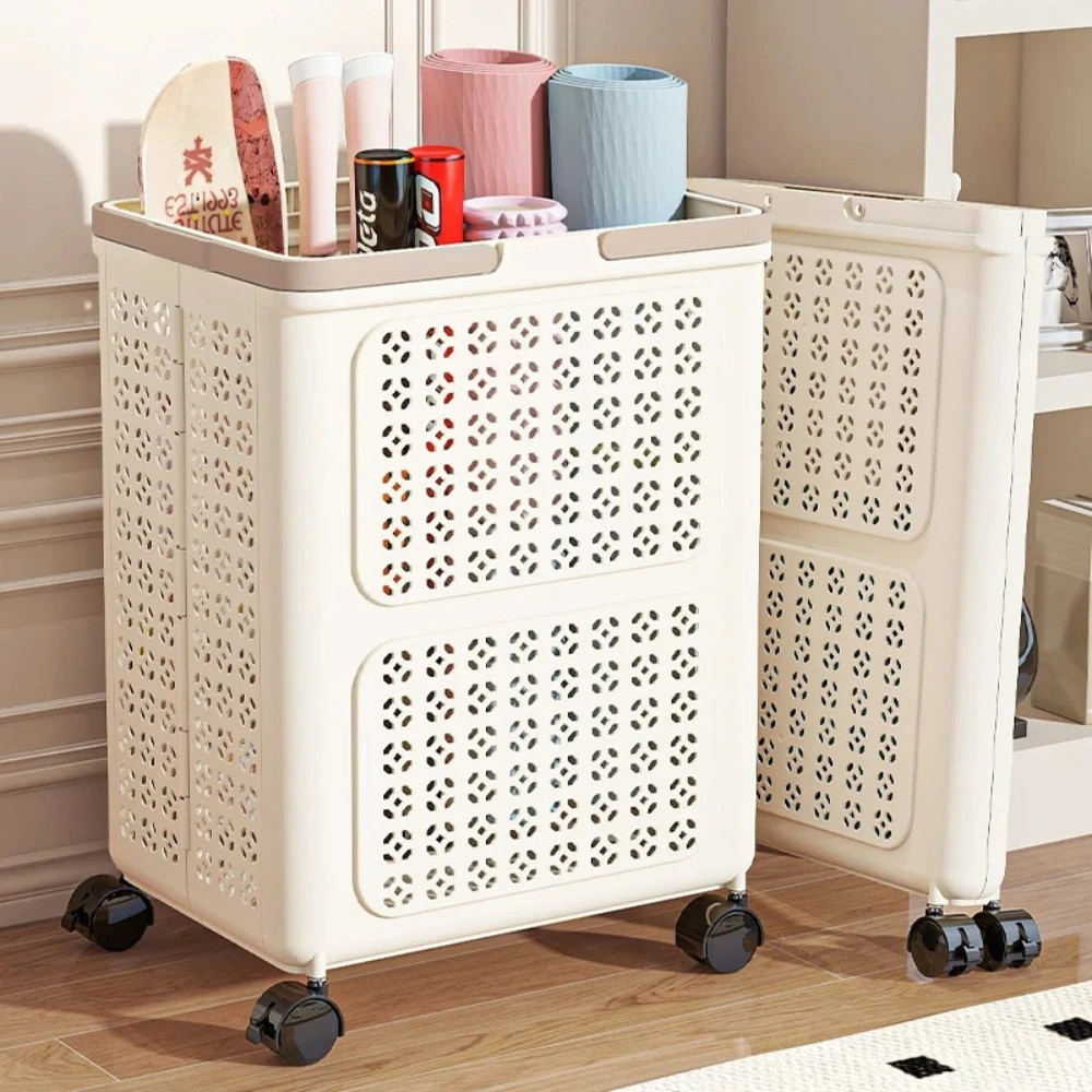 Collapsible Wheeled Laundry Basket with Ventilated Design and Carry Handles