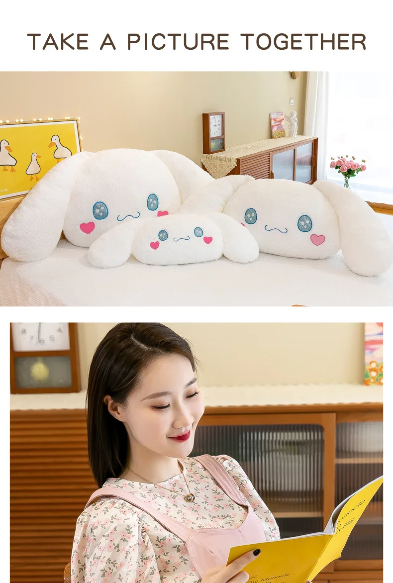 Sanrio Plush Large Size Cinnamoroll Cushion Kawaii Sleeping Plushies Soft Stuffed Pillow Home Decor Girl Gift