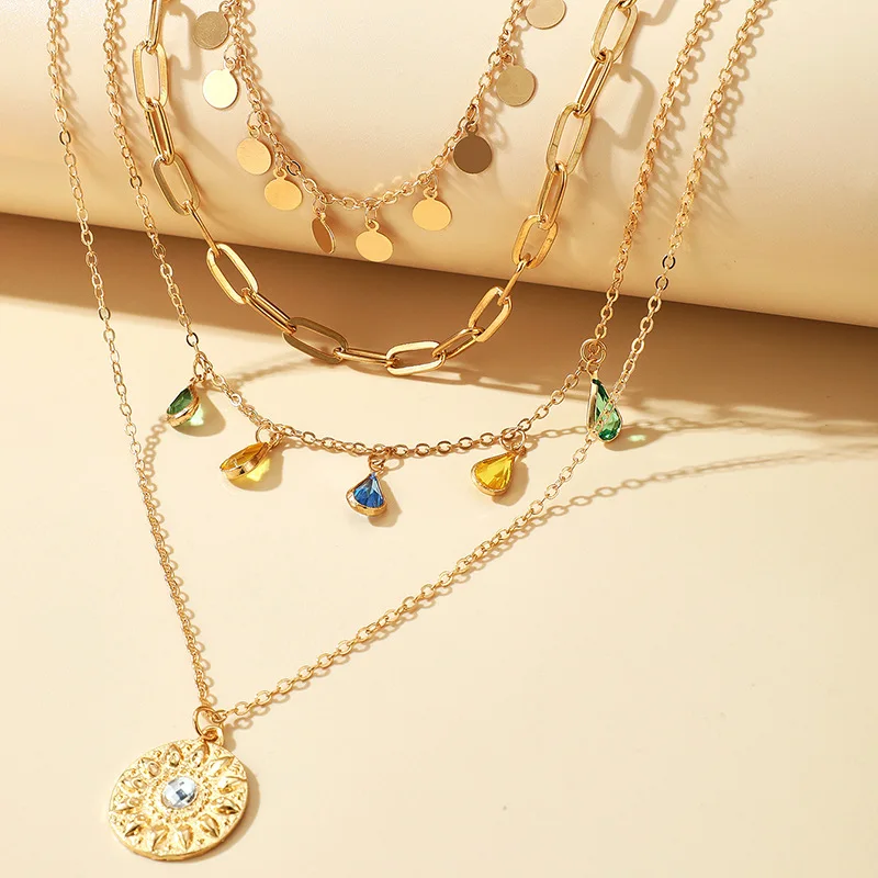 

Vintage Colorful Rhinestone Multi-layer Long Chain Pendant Choker Necklace for Women Tassel Necklace Fashion Party Jewelry Gifts