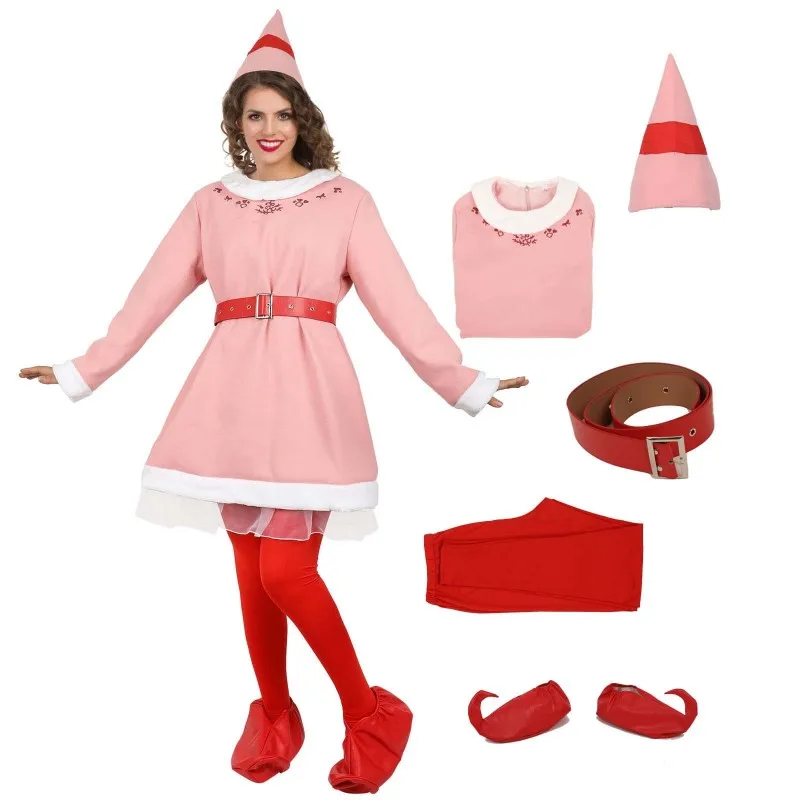 

Christmas Elf Costume Anime Cosplay Adult Green Elf Costume Santa Claus Pink Suit New Year Carnival Fancy Party Dress Event Suit