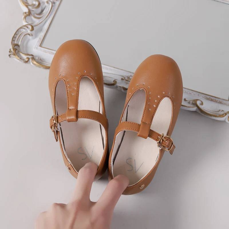 Spring Kids Princess Shoes Children T Bar Shoes Baby Girls Fashion Shos Toddler Ballet Flats Sweet Leather Shoes Mary Jane New 4