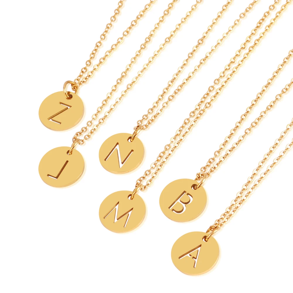 Stainless Steel A-Z 26 Initials Name Necklace Alphabet Round