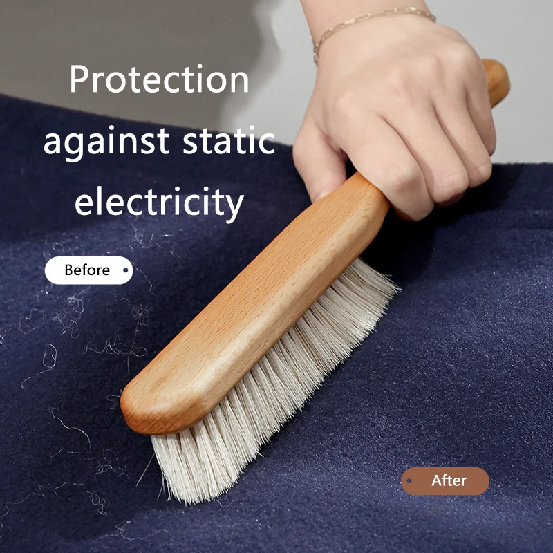Wave Handle Beech Wood Clothes Brush White Horse Hair Household Cleaning Brush Anti-Static CleanLaundry Cleaning Brush Tool 4