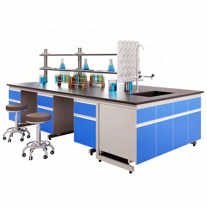 Lab Console Table Chemical Test Table, Steel + Wood Central Cabinet Laboratory Operating ...