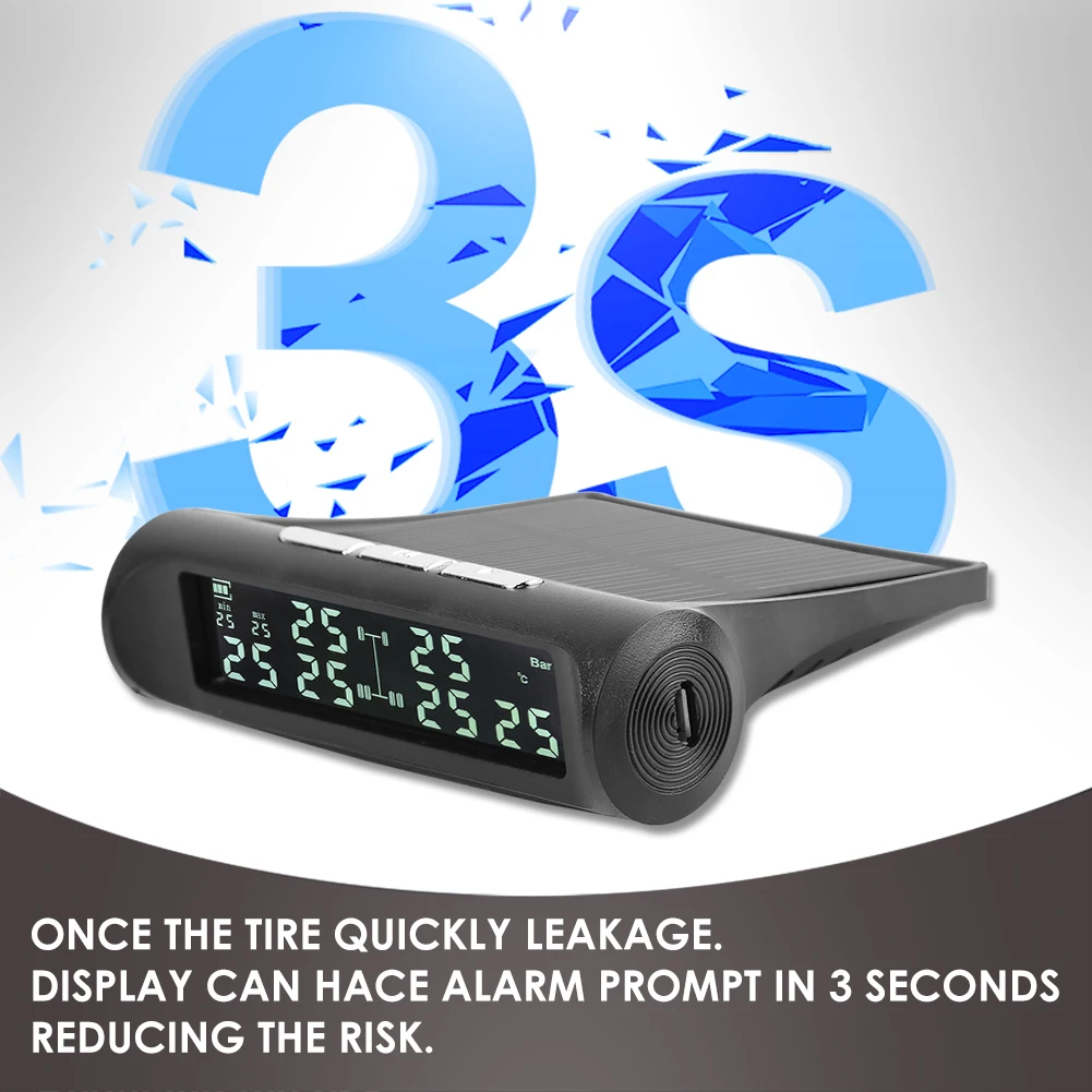 LCD Display Tire Tyre Pressure Monitoring Alarm System AN-07 Solar Truck TPMS Monitor External Pressure Sensor