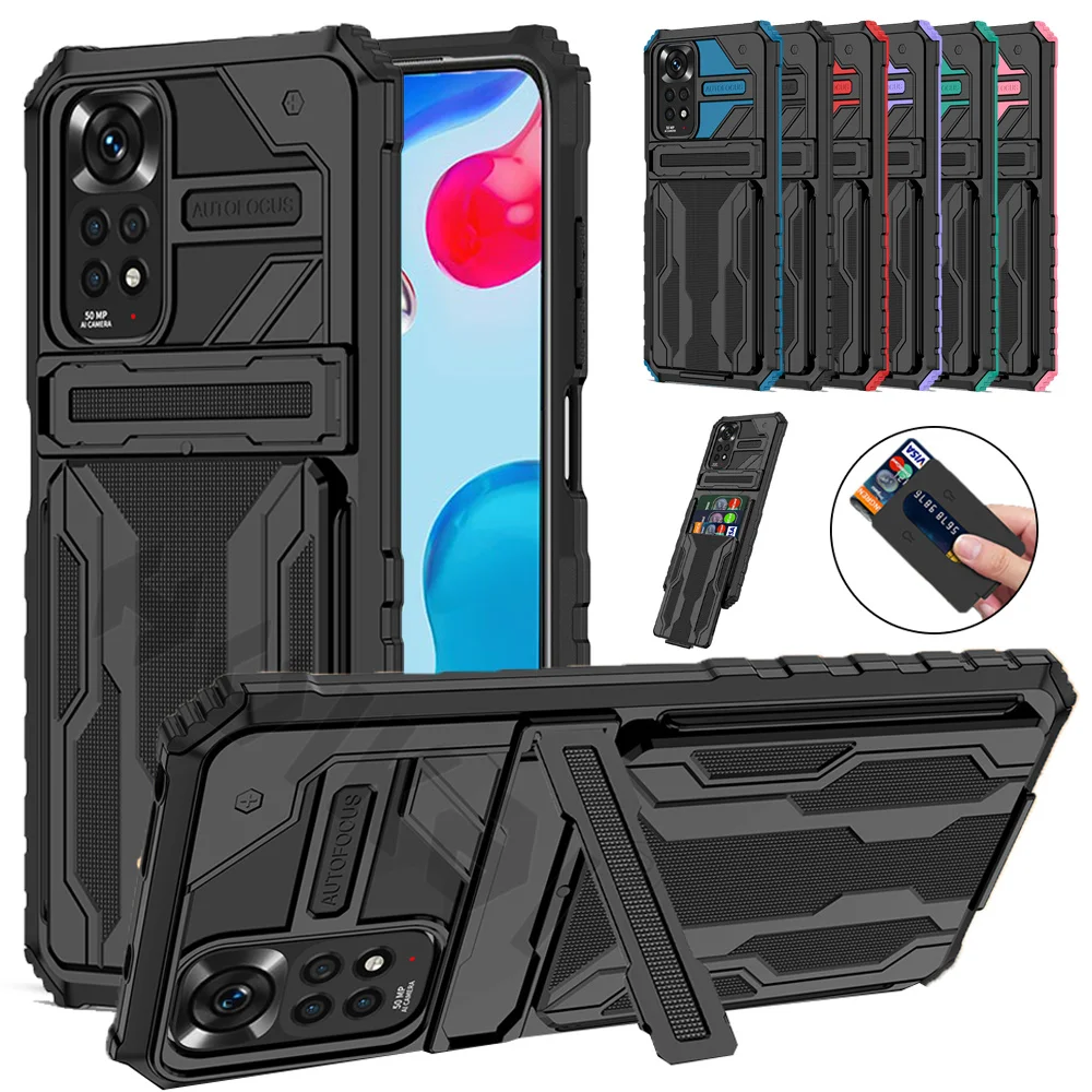 ShockProof Armor Case For Xiaomi Redmi Note 11S  11 10 10S 9 Pro Max 11T Poco M4 M3 X3 Pro Anti Shock KickStand Card Slot Case