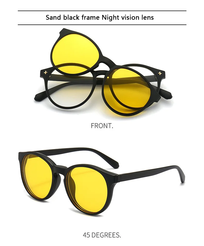 6-in-1 polarisierte Sonnenbrille für Herren und Damen, magnetische Clip-on-Brille, TR90, optische Brillengestelle mit Sehstärke, Magnetklammern 2231 – Detail 17