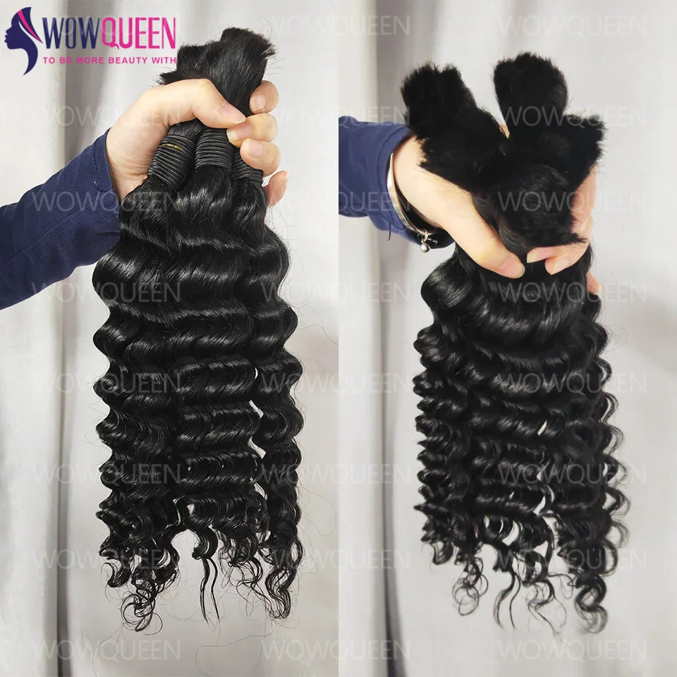 100% Human Hair Deep Wave Boho Braids Human Hair Bulk 50g/100g Braiding Hair Weave Extensions Brazilian Curly Hair for Braiding 5