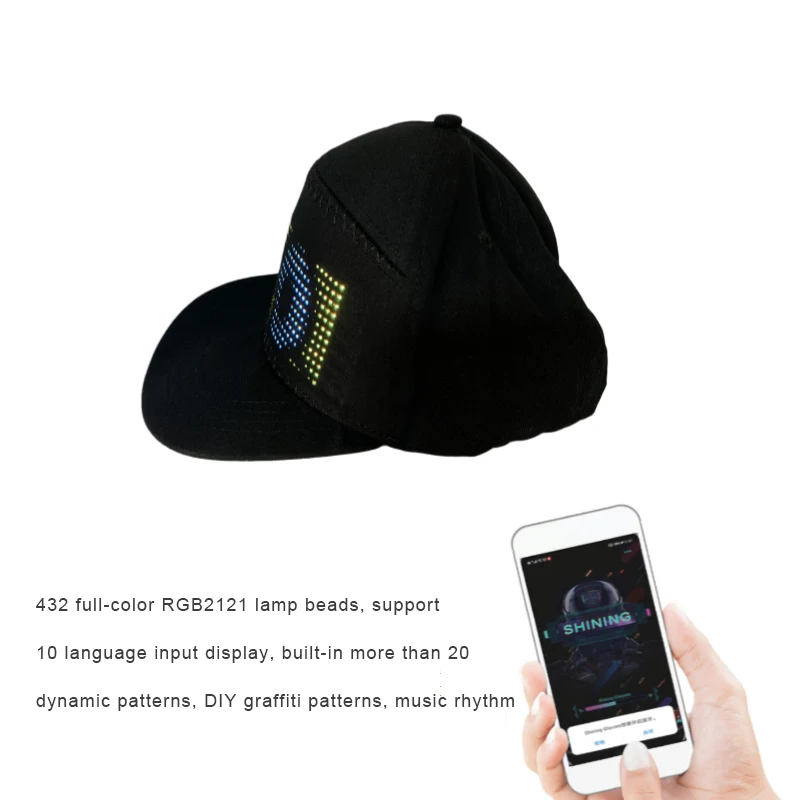 

2020 New Wedding Party Gathering Editable LED Luminous Hat Multi-language Display Advertising Hat Prom Party Decoration Hat
