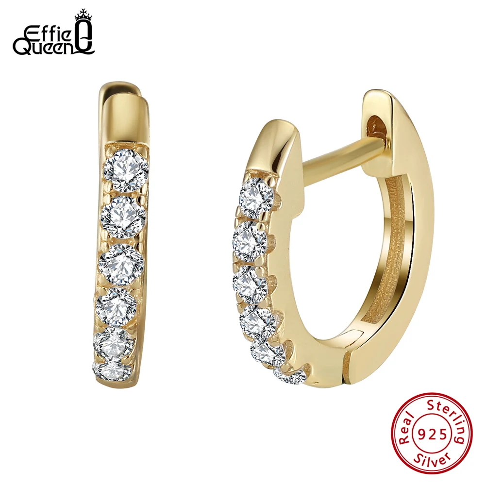 Effie Queen 925 Sterling Silver Hoop Earrings With AAAA Sparkling Cubic Oval Zirconia Ornament Trendy Accessory For Ear APE118