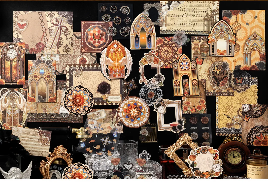 58-teiliges Vintage-Aufkleberpaket mit bemaltem Muster, Scrapbook-Material, Kunsthandbuch, kreative Dekoration, ästhetische Schreibwarenaufkleber – Detail 14