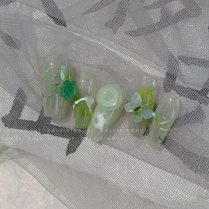 12 Grids Jade Green Nail Decoration Flowers Mixed Nails Accessories Butterfly Nails Drill Goldfish Transparent Floral Ornaments 3