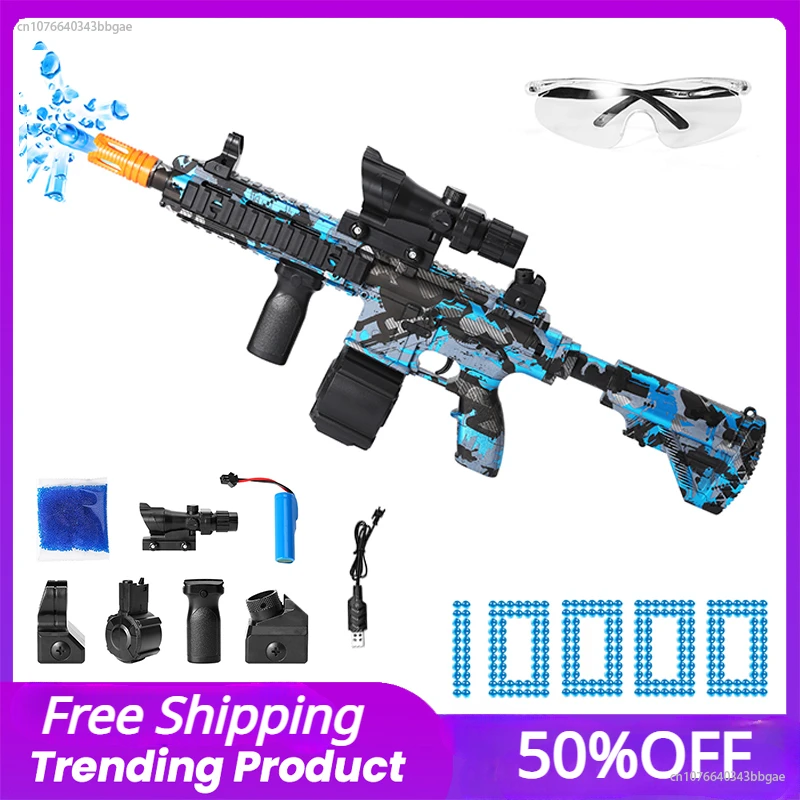

M416 Manual & Electric Splatter Gun 2-in-1 Gel Ball With 10000 Eco-Friendly Water Beads Goggles For Outdoor Toys