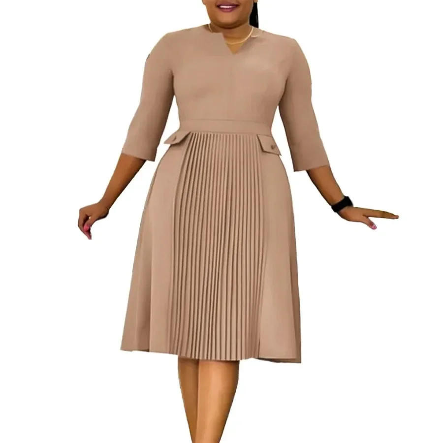Dashiki African Dresses for Women Elegant African 3/4 Sleeve V-neck Party Evening Midi Dress Outfits Clothes Women S-3XL