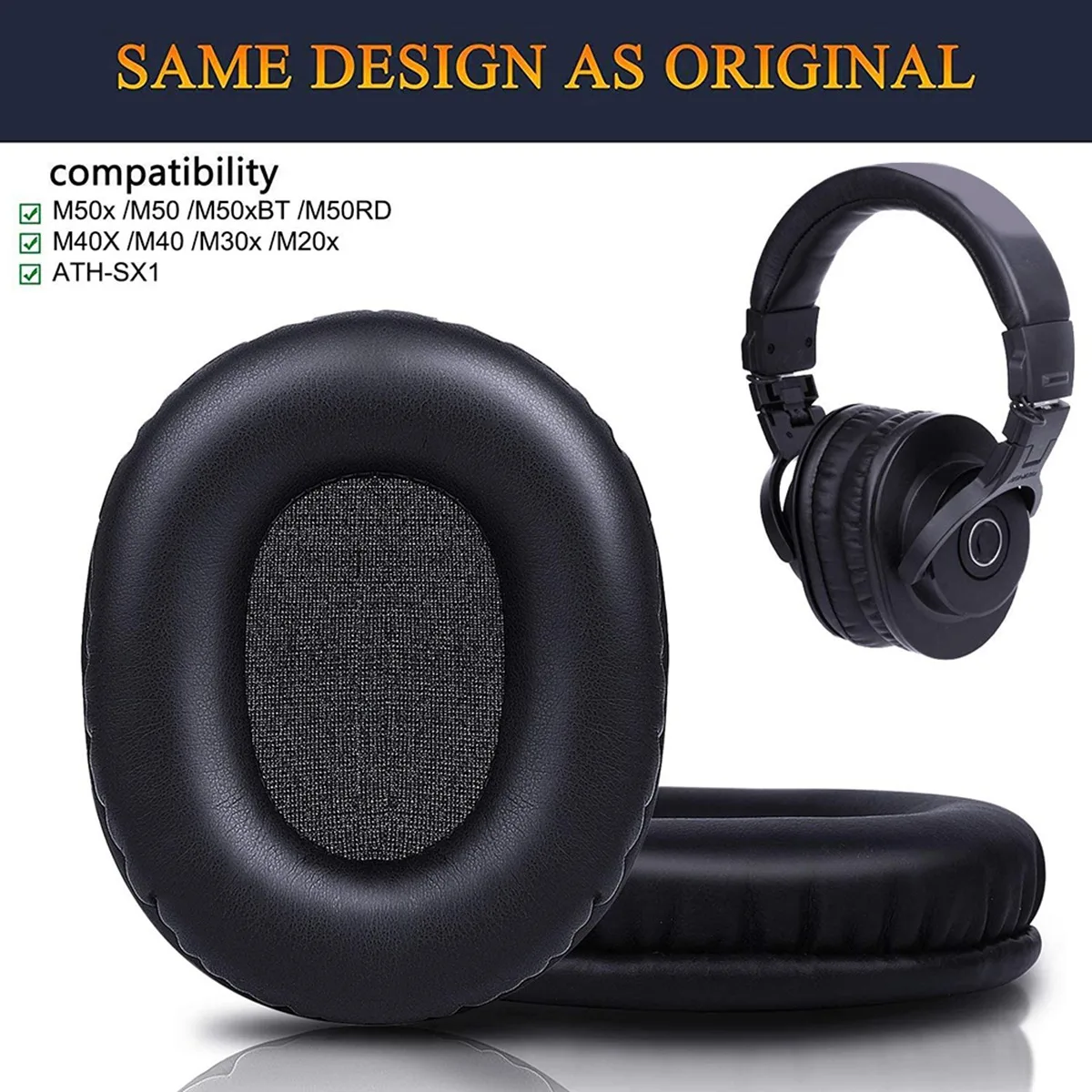

Сменные амбушюры для наушников M50X, совместимы с Audio Technica ATH M50, M50X, M50XBT, M50RD, M40X, M30X, M20X, MSR7, SX1