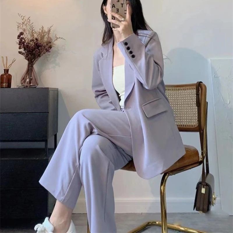 Jinsen Aite 2PCS Women Suits Office Sets New Fashion Long Sleeve casual Blazer Women Chic Vintage Solid Suits Pants Set