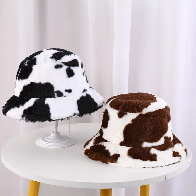 Dames bucket hat van imitatiebont luipaard winter warme muts_voghion.com