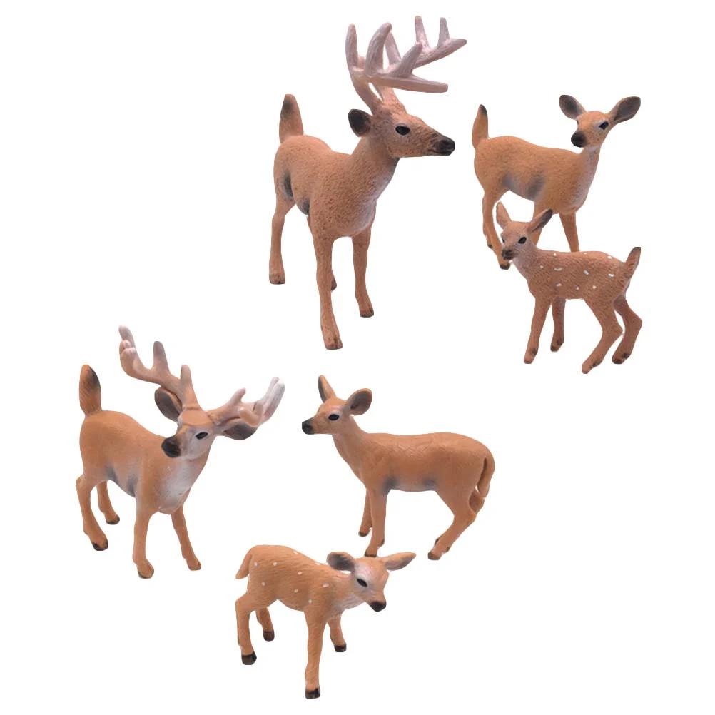 

6Pcs Christmas Miniature Ornaments White- Tailed Deer Family Figurine Cake Topper Adornment Bonsai Landscape Decor for Xmas Gift
