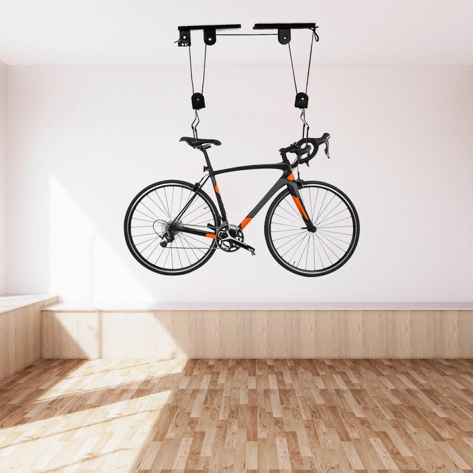 

132Lbs Ceiling Mounted Bicycle Lift Hoist Bike Pulley Rack System Garage Storage Display Hooks Hanger Adjustable 60kg Heavy Duty