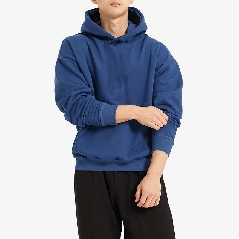 2024 European and American New Terry Solid Sport Shoulder Drop Hong Kong Style Trendy Casual Hoodie