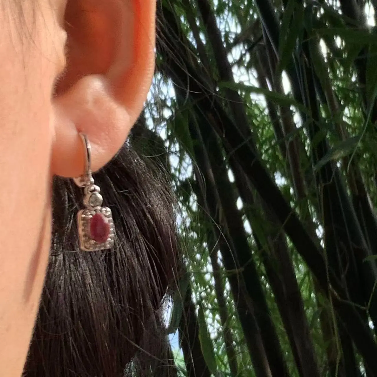 Natural Ruby Hoop Earrings For Women Stainless Steel Earrings Simple Fine Jewelry Stone Gemstone Classic Style Gift