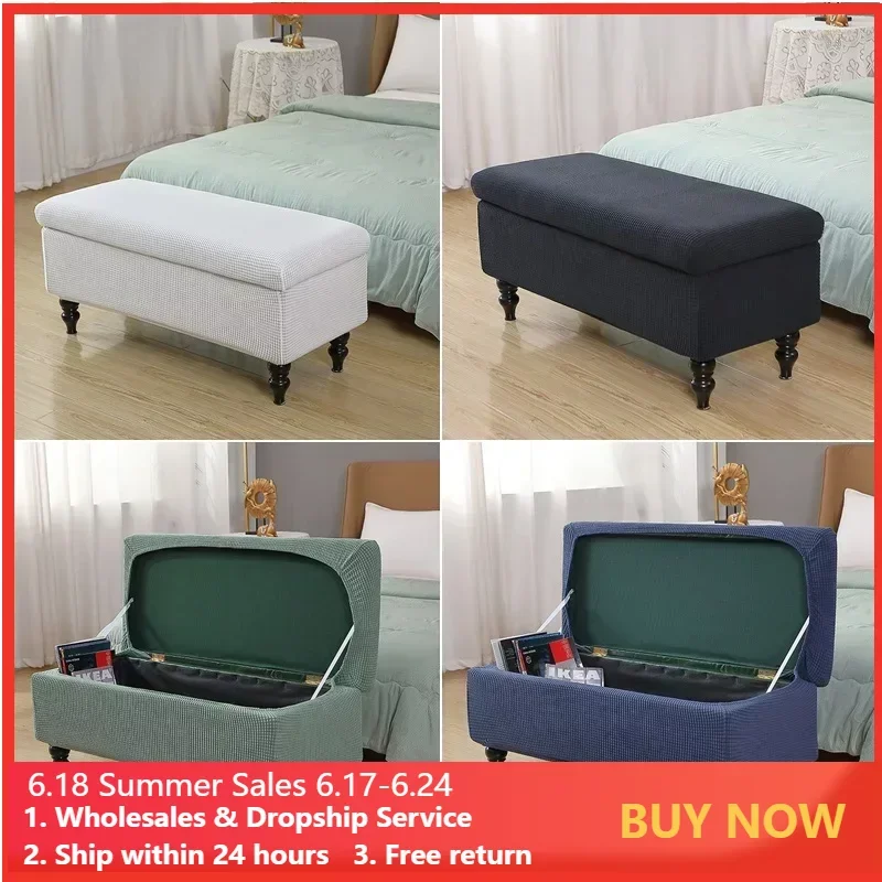 

Polar Fleece Storage Ottoman Cover Rectangular Soild Color Footstool Covers Bench Furniture Protector Sofa Footrest Slipcover