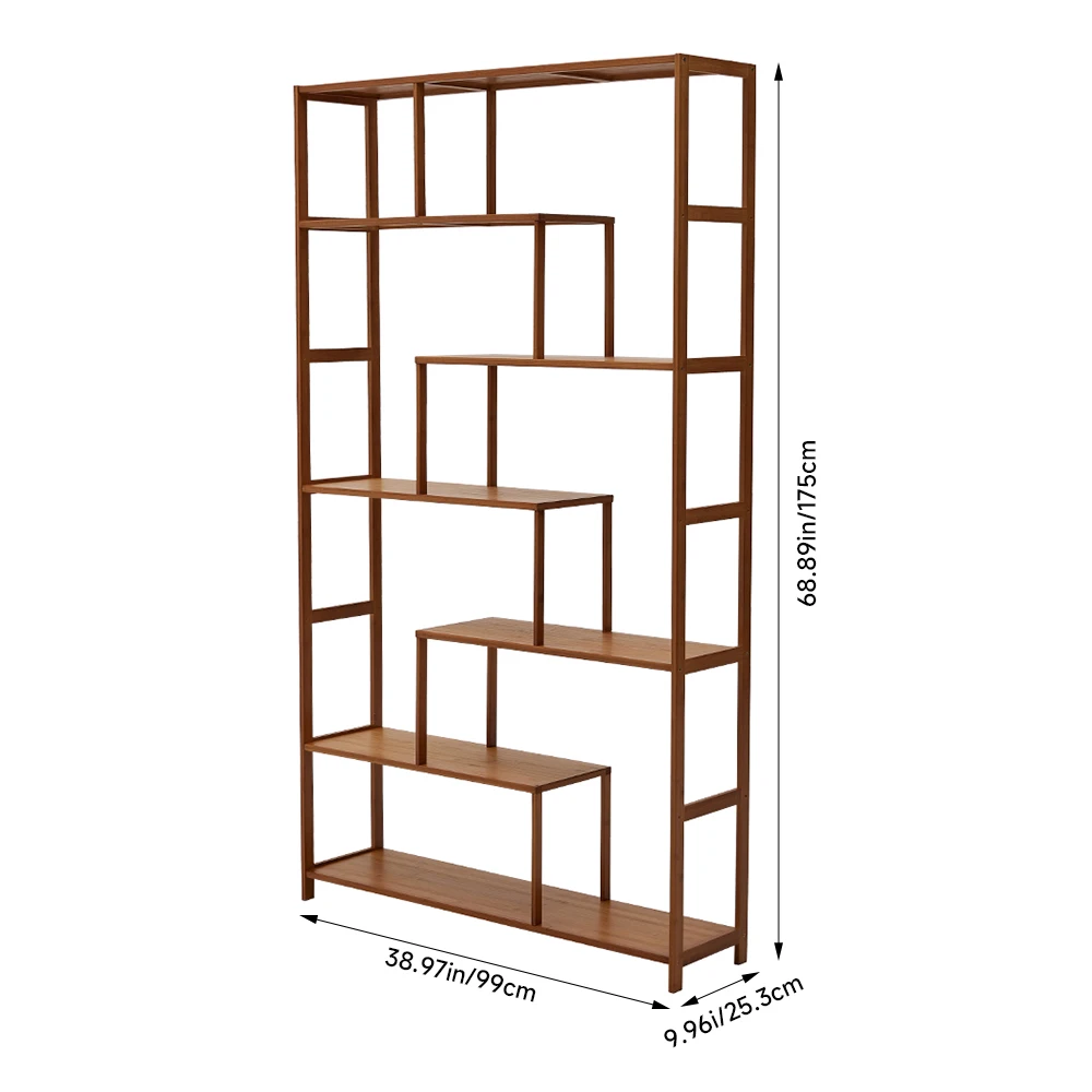 7-Tier  Staggered Bookcase, Modern Freestanding Wooden Bookcase Display Stand,99cm W x 25.3cm D x 175cm H