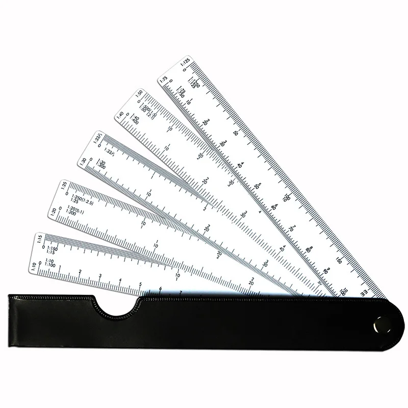 Scale Ruler Fan Shape with 5 Blades for Engineering Architects Multifunctional Multiscale 5 Sizes Foldable Rulers