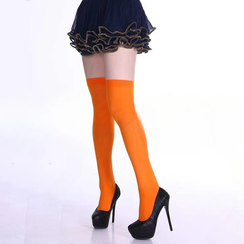 Vibrant Neon Thigh High Socks for Women - Sexy Evening Party Wear in Orange and Yellow