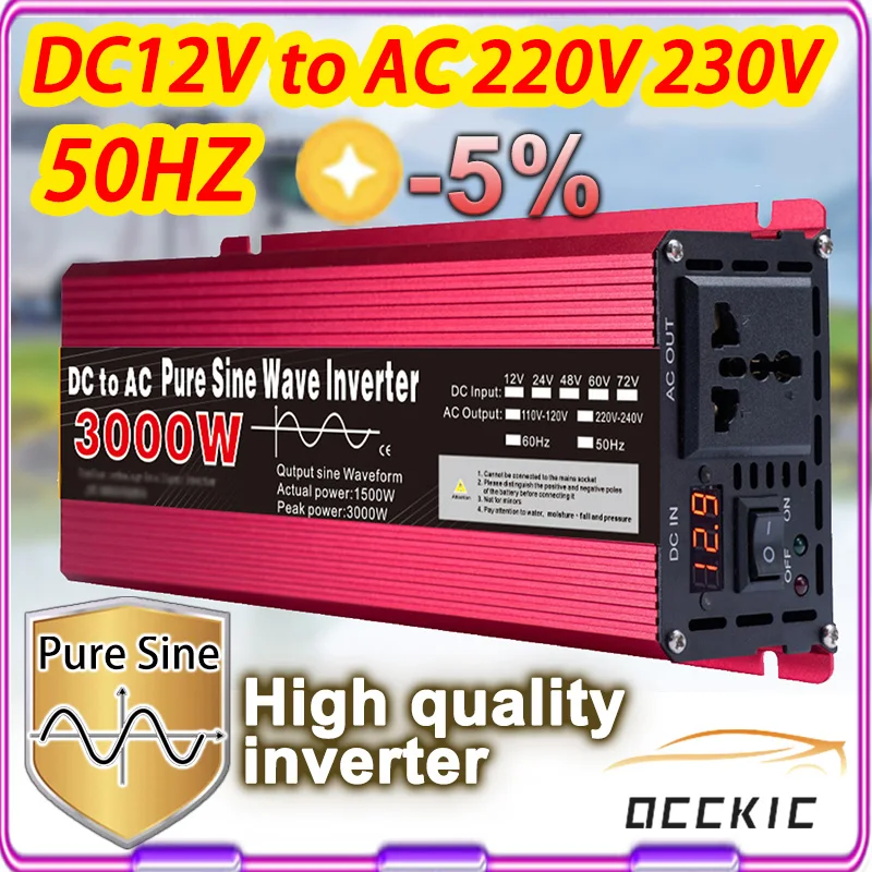 Acheter Onduleur à onde sinusoïdale Pure 1000W 1600W 2200W 3000W,  transformateur de tension DC 12V 24V à AC 220V, convertisseur de puissance  pour installation solaire