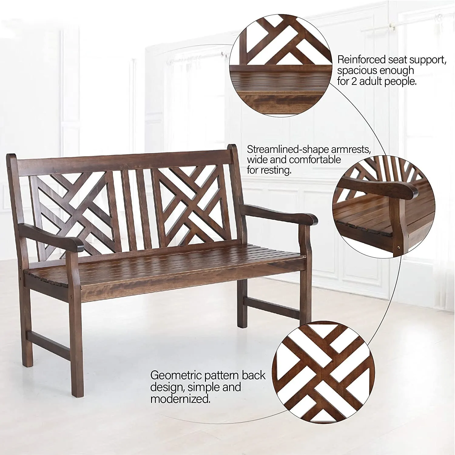 47" Heavy Duty Wooden Outdoor Garden Bench – 600lbs Capacity 5