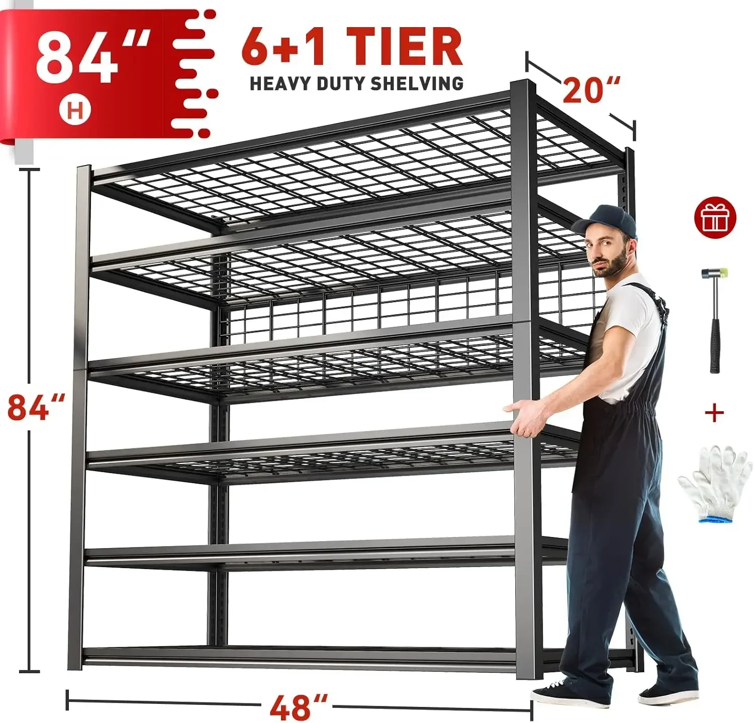 84" H Garage Shelving, 6-Tier Garage Storage Shelves Heavy Duty Shelving Loads 3500LBS, 48" W 2