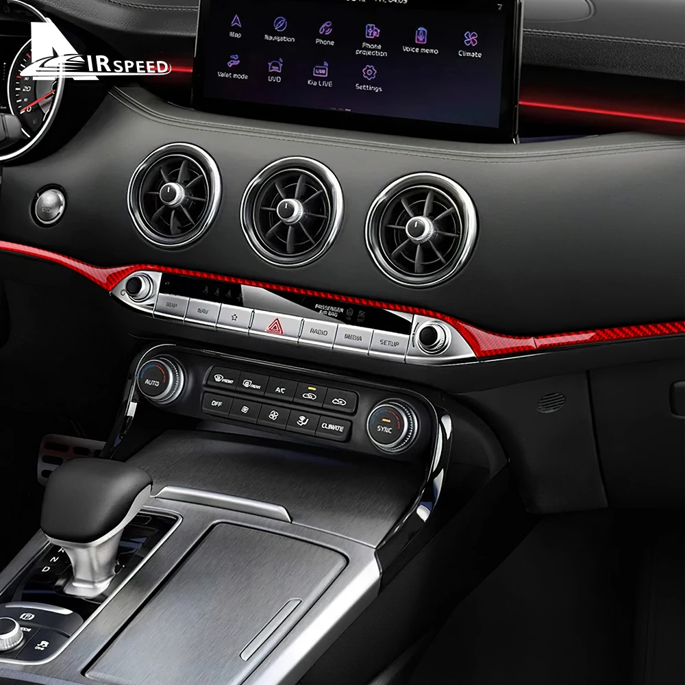 Kia Stinger 용 실제 부드러운 탄소 섬유 스티커 2019 2020 2021 2022 2023 LHD RHD 자동차 중앙 제어 스트립 인테리어 액세서리