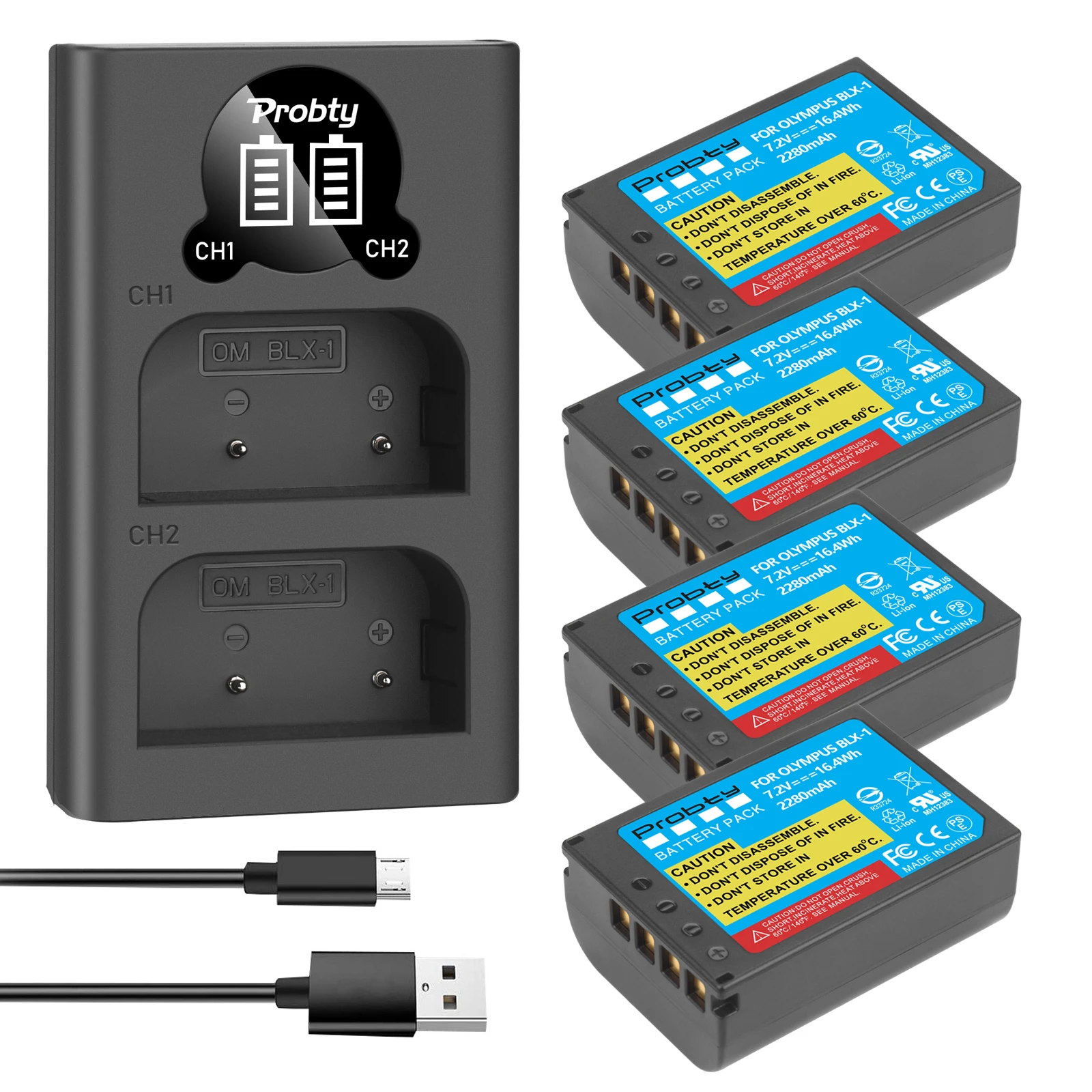 Per Batteria Fotocamera Olympus Blx-1 Blx1 + Caricatore Doppio Usb Led Per Olympus Om-1 Om1