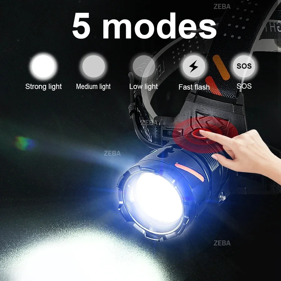970000000LM 초강력 LED 헤드램프 슈퍼 브라이트 충전식 LED 헤드라이트 장거리 5800m 낚시 사냥 헤드 랜턴