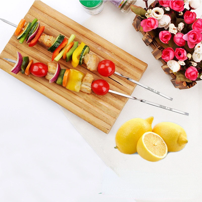 10/50/100pcs Bbq Utensils Steel Barbecue Sign Lamb Skewers Iron Sign Roasting Needle Flat Roasted Skewers Meat Brazier Tools