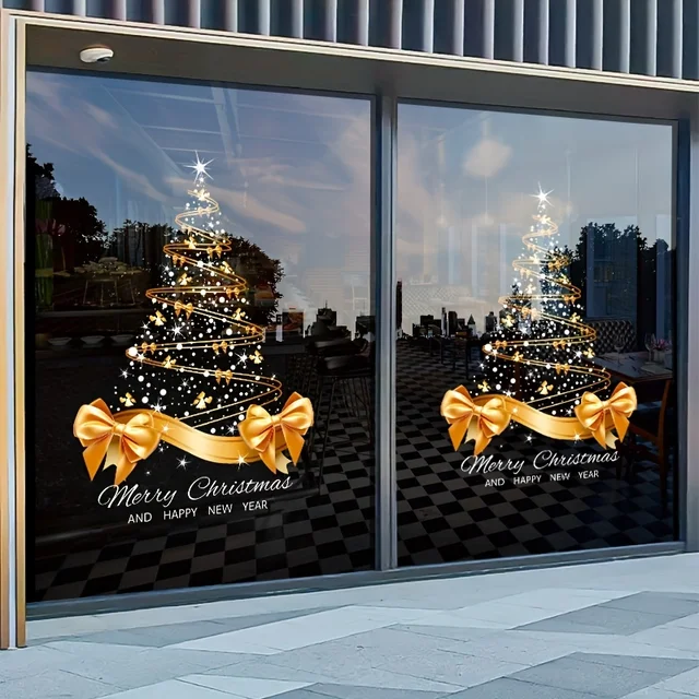 Golden Christmas Tree Electrostatic Sticker – 2025 Décor 4