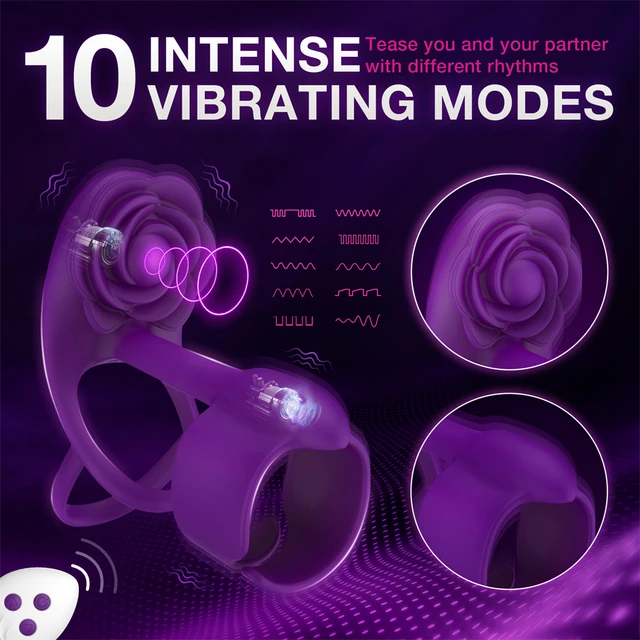 3 IN 1 Vibrating Penis Ring Delay Ejaculation Cock Ring Female Clitoral Stimulator Rose Shaped Sex Toys with Remote for Couples