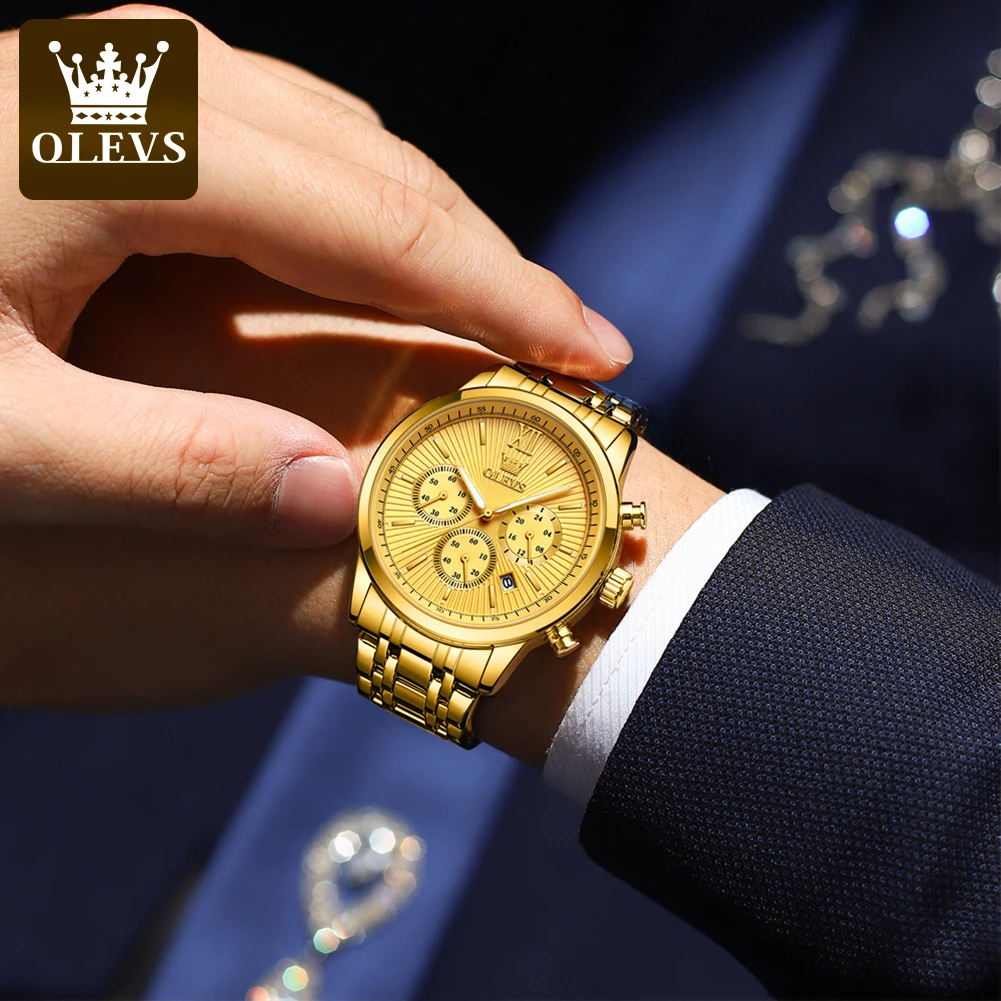 ساعة OLEVS الرسمية الحصرية للرجال بحزام ستانلس ستي...