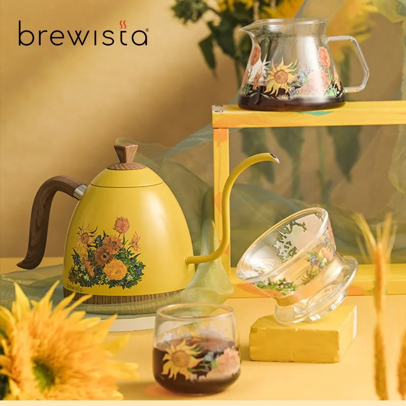 Brewista 해바라기 시리즈 핸드 브루 커피 포트, 케이크 필터 컵, 공유 포트, 유리 1 인용 머그잔 기구, 0.6L